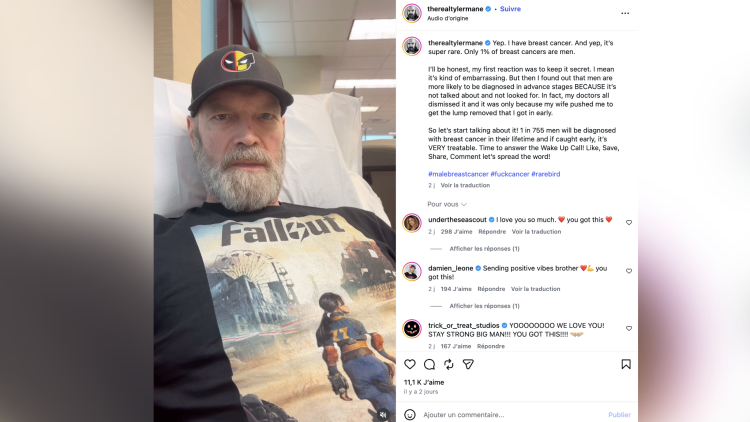 d7ff8419-5cc4-41e7-8127-397b9e597335 Tyler Mane parle de sa bataille contre un cancer du sein rare chez les hommes