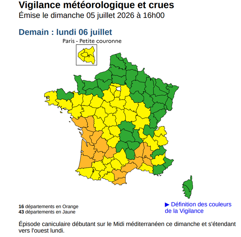 207cd0ee-9fd4-4f5f-960e-811d7c1afee5 Vigilance Orange Canicule pour 16 Départements en France