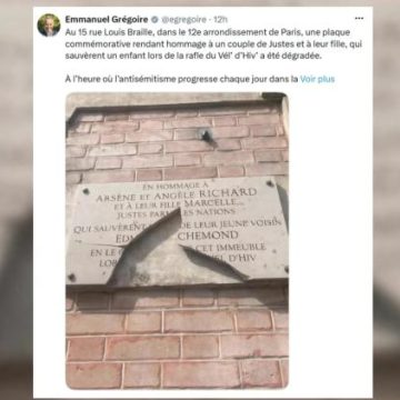 23e37a10-8156-4ad8-9070-3a2b464adf32 Une plaque commémorative à Paris endommagée: réaction du maire
