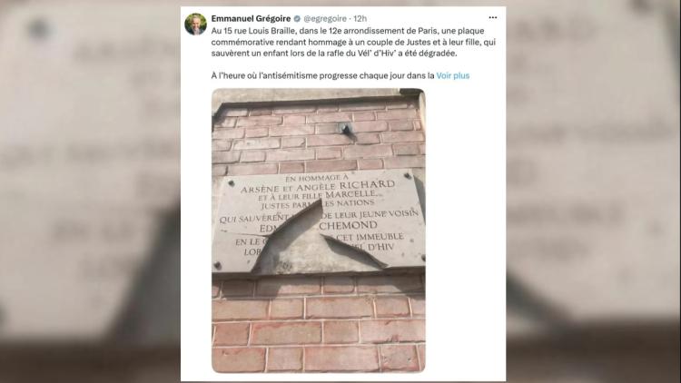 23e37a10-8156-4ad8-9070-3a2b464adf32 Une plaque commémorative à Paris endommagée: réaction du maire