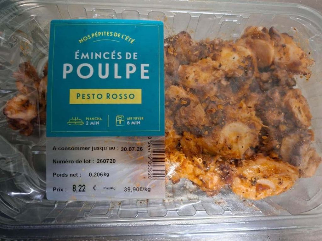334b9885-5ea0-420f-9886-d940eb5709f8 Rappel d’émincés de poulpe pesto rosso de Grand Frais