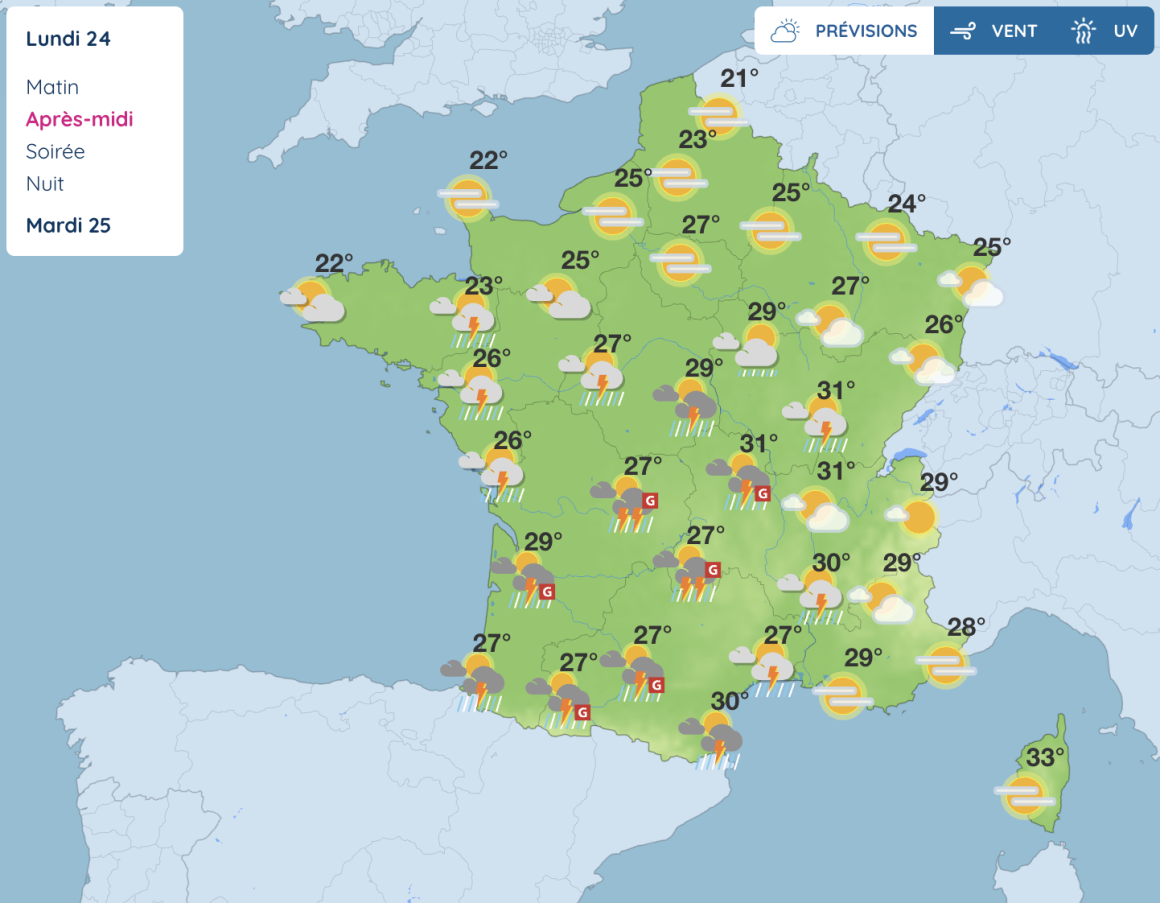 Prévisions météorologiques pour la semaine du 24 au 30 août