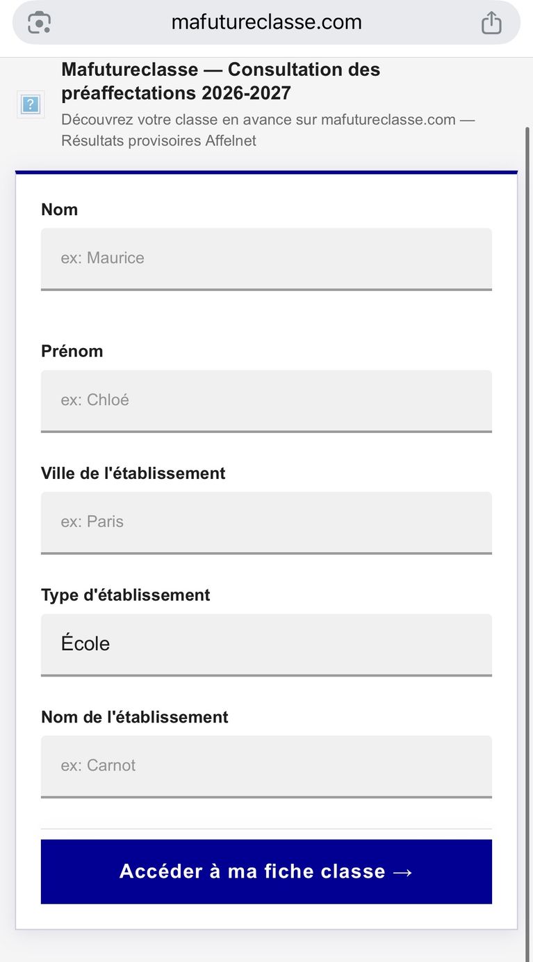 Screenshot Alerte aux plateformes frauduleuses concernant la composition des classes