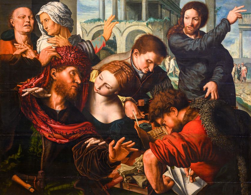 Vienna, Austria. 2019/10/23. "The Calling of the Apostle Matthew" by Jan Sanders van Hemessen (c. 1500 – c. 1566). Kunsthistorisches Museum (Art History Museum) in Vienna. L’appel de Matthieu et sa signification